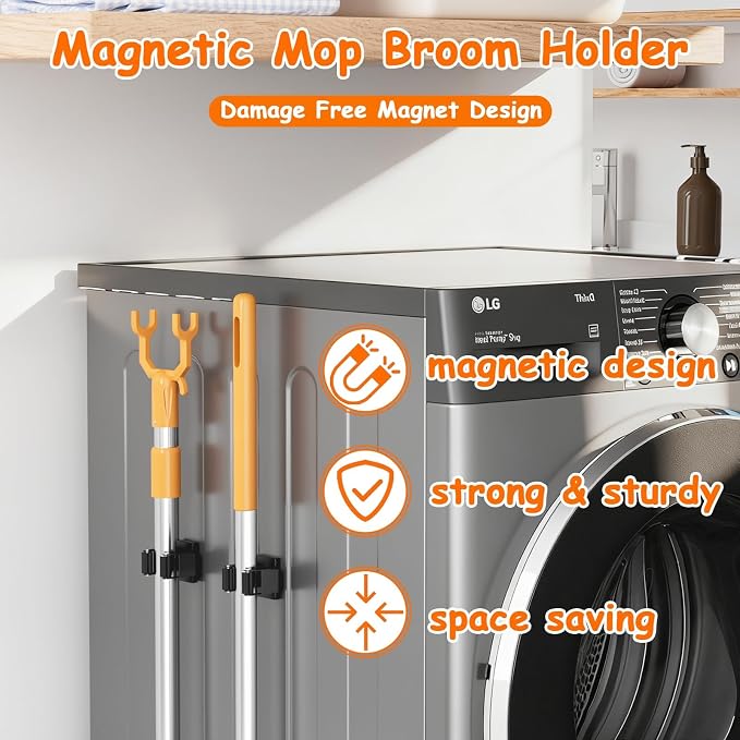 Strong Magnetic Mop Broom Holder, 2 Pack | Heavy Duty Magnetic Mop Hanger, For Refrigerators,Laundry Room Garage Kitchen Workshops - Image 2