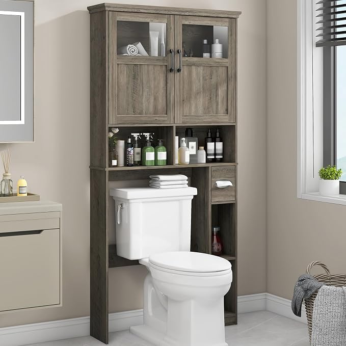 Vabches Over The Toilet Storage Cabinet with Doors & Paper Holder, Grey by Vabches