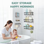 Veken Shower Caddy 6-Pack with Hooks, Bathroom Organizers & Storage, Black - Image 5