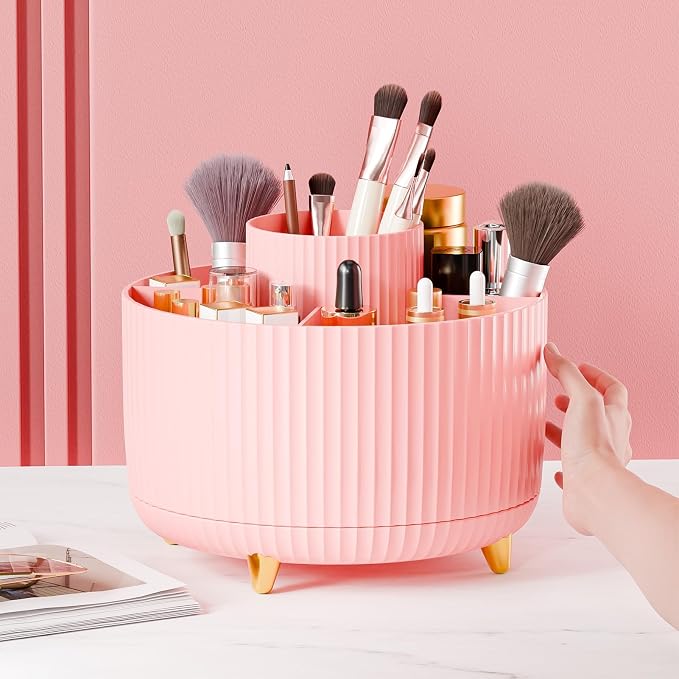fanado 360° Rotate Makeup Brush Holder Organizer, Makeup Organizers Countertop, Makeup organization and Skincare Storage for Vanity, Desktop, Bathroom (Pink) - Image 6