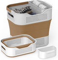 TECHMILLY Collapsible Plastic Laundry Basket Hamper with Handles, 35L Portable Rubber Clothes Basket, Pop Up Storage Container/Organizer with Hanging basket for Washing & Storage, Brown by TECHMILLY