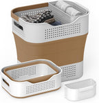TECHMILLY Collapsible Plastic Laundry Basket Hamper with Handles, 35L Portable Rubber Clothes Basket, Pop Up Storage Container/Organizer with Hanging basket for Washing & Storage, Brown by TECHMILLY