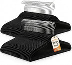 HOUSE DAY Black Velvet Hangers 100 Pack - Non Slip Felt Hanger, No Wrinkles by HOUSEDAY