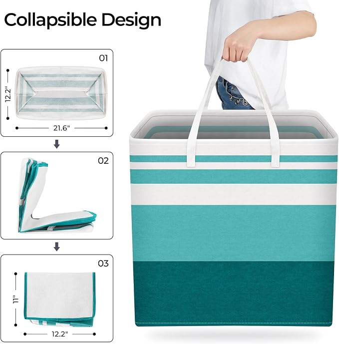 HomeHacks 2 Pack Large Laundry Baskets, Laundry Hampers Bags (Green 100Lx2) | Waterproof, Freestanding, Collapsible Clothes Hamper with Reinforced Handles in Laundry Room, Dorm, Bathroom, Bedroom - Image 8