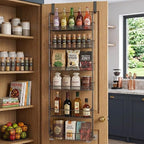 Over The Door Organizer, 6-Tier Carbon Steel Heavy Duty Hanging Storage, Kitchen Spice Rack Behind Door Caddy Shelf For Bathroom, Closets, Seasonings & Space Saver, Easy To Install by Unknown