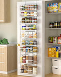 Moforoco White Narrow 9-Tier Over The Door Pantry Organizer, Pantry Organization and Storage, Metal Hanging Basket Wall Spice Rack Seasoning Shelves, 12.2" by MOFOROCO