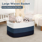 Goodpick Large Woven Rope Blanket Basket, Rectangle, Light Blue - Image 2