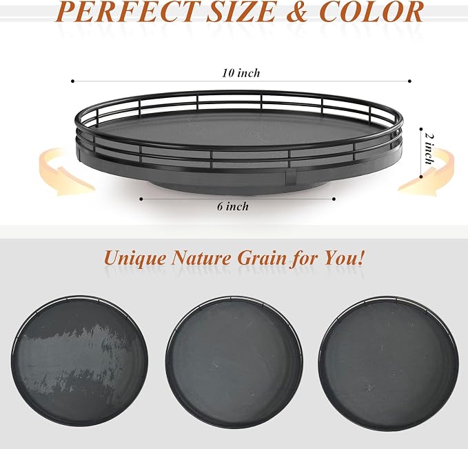 AMH10-Inch Natural Slate Lazy Susan with Black Raised Iron Rim - Image 3