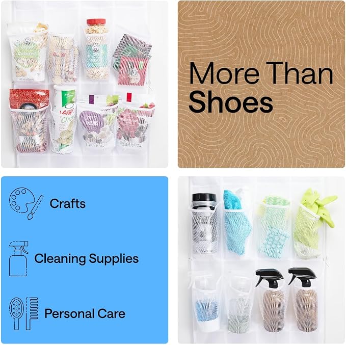 GORILLA GRIP Over the Door Shoe Organizer, 24 Large Pockets, White 2 Pack | Breathable Mesh Pocket, Space Saving Hanging Storage Holder, Closet Rack Hanger for Shoes, Pantry and Bathroom Accessories - Image 6