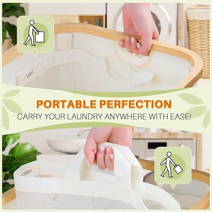 160L Laundry Hamper with Lid, 3 Section Laundry Basket with 3 Removable Bag - Image 5