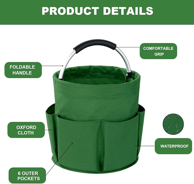 Cleaning Caddy with Handle, 17L Foldable Cleaning Supplies Organizer, Portable Storage Basket, Cleaning Supply Caddy, Multifunctional Cleaning Bucket Bag for Garden, Home, Kitchen (Green) - Image 5