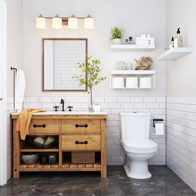QEEIG Bathroom Shelves Over Toilet - Wall Mounted Floating Shelves Toilet Paper Storage Small Farmhouse Decor Shelf 16 inch Set of 3, White (019-W3) - Image 2