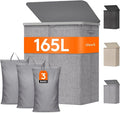 Lifewit 165L Large Laundry Basket with Lid, Laundry Hamper with Plastic Handles and Removable Bag, Foldable Tall Dirty Clothes Hampers for Laundry for Laundry Room, Bedroom, Bathroom, Dorm, Light Gray by Lifewit