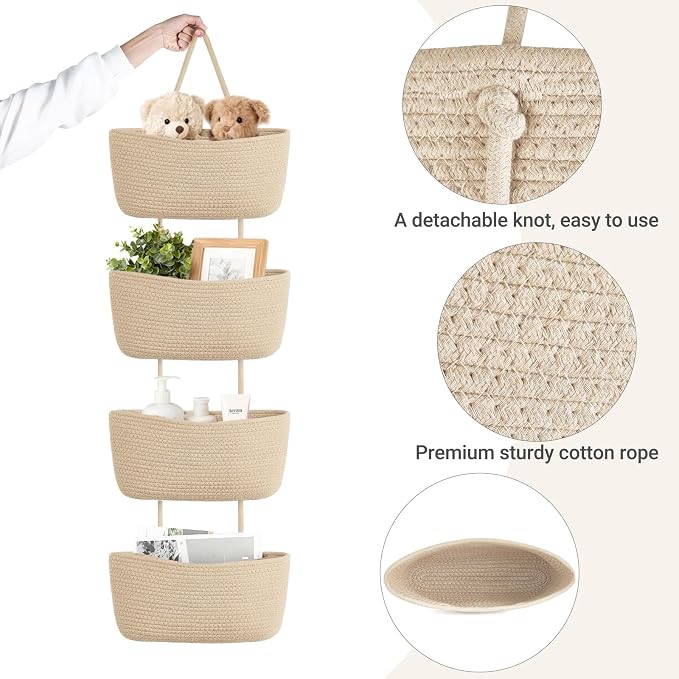 Dahey Over The Door Hanging Basket Storage 4-Tier Woven Wall Basket, Jute - Image 6