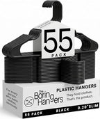 Black Plastic Hangers 55 Pack - 10 lb Heavy Duty Black Clothes Hangers for Closet, Space Saving & Slim Plastic Coat Hangers for Shirts Suits Jackets - 0.20" Thin Minimalist Hangers by TheBoringHangers