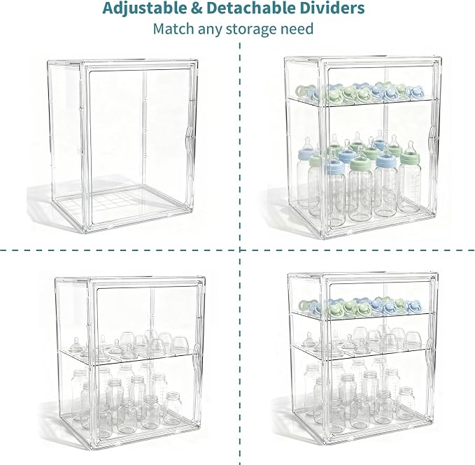 X-LARGE Baby Bottle Organizer, Upgraded Bottle Storage Organizer Baby for Countertop Cabinet, Removable Baby Organizer with Magnetic Door, Bottle Station Organizer for Nipples, Pump Parts, Thickened - Image 5