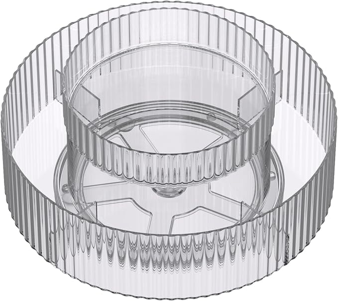 vacane Plastic Lazy Susan Organizer,2 Tier Rotating Storage Turntable for Cabinet Clear Spice Rack,Makeup Spinning Organizer,Countertop Organizer for Kitchen,Pantry,Bathroom,Office by vacane
