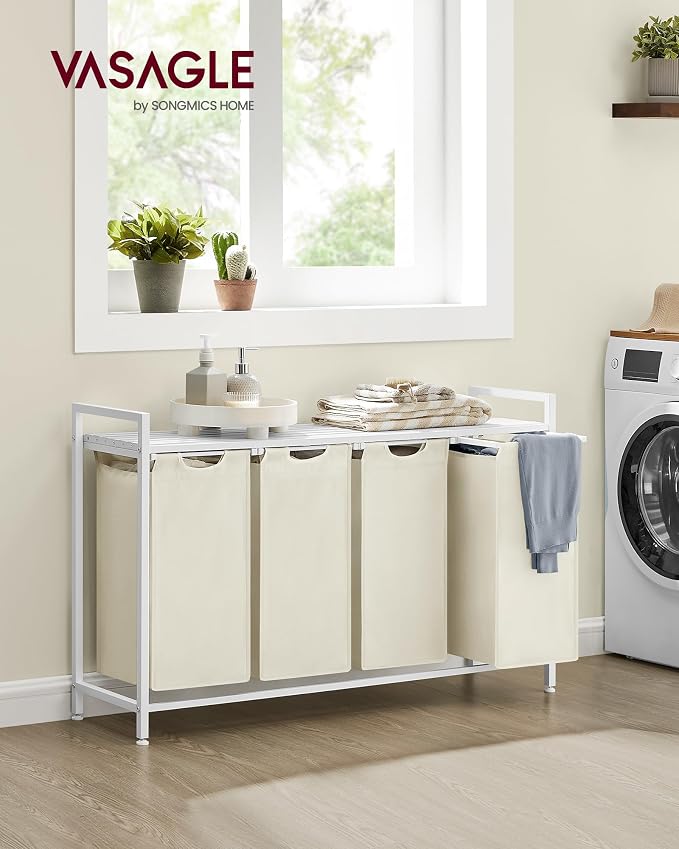 VASAGLE Laundry Hamper with Shelf, 4 Pull-Out Bags, 4 x 10.6 Gallons (40L) - Image 2