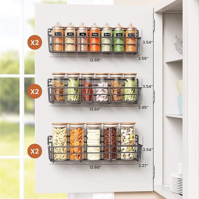 Mystozer Spice Rack wall mounted 6 Pack, Space-Saving Spice Organizer for Spice Jars and Seasonings,Screw or Adhesive Hanging Spice Rack Organizer for Your Kitchen Cabinet,or Pantry Door - Image 3