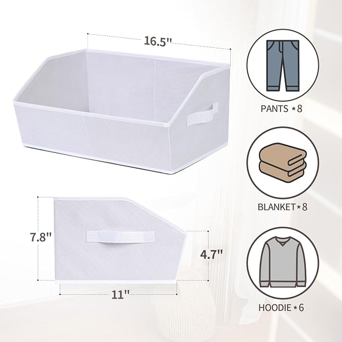 Homsorout Closet Baskets for Shelves Trapezoid - Decorative Storage Baskets with Handle, Closet Bins for Organization, Shelf Storage Bins for Clothes, Books, Home, Office, 3 pack, White - Image 2