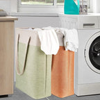Laundry Basket with Handles Beige&Green Slim Laundry Bin Collapsible Dirty Clothes Basket Narrow Laundry Bag Foldable Dirty Hamper for Camping, Dorms, Apartments - Image 2