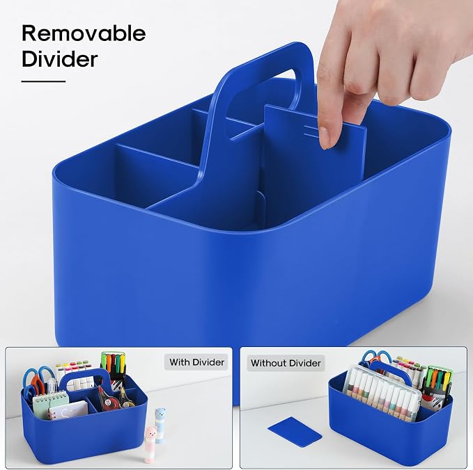 Multiuse Caddy Organizer with Handle, Portable Plastic Tote Bin - Art Craft, Stationary Pen Marker Crayons, Makeup Hair Supplies Storage - Bathroom, Classroom, Dorm, Office, Desk Holder - Dark Blue - Image 7