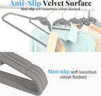 Velvet Felt Stackable Hangers 50 Pack, Thin & Space Saving, Gray | Non Slip, 15Lbs Capacity Heavy Duty With 360° Swivel Hook, Shoulder Notches, No Shoulder Bump, for Coat Suit Shirt Dress - Image 6