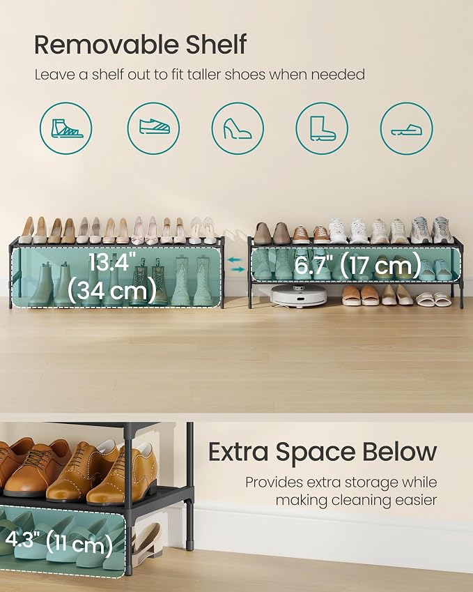 SONGMICS 2-Tier Shoe Rack, Space-Saving, Shoe Storage Organizer - Image 5