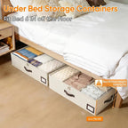 OIAHOMY 2 Pack 53L Under Bed Storage with Adjustable Dividers, 6" Low Profile Underbed Storage Bins for Comforters & Clothes, Save Closet Space with Clear View Lid & Reinforced Handles, Beige - Image 4