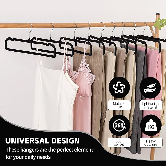 20 Pack Velvet Pants Hangers for Closet Space Saving, Thin Hanger (Black) - Image 9