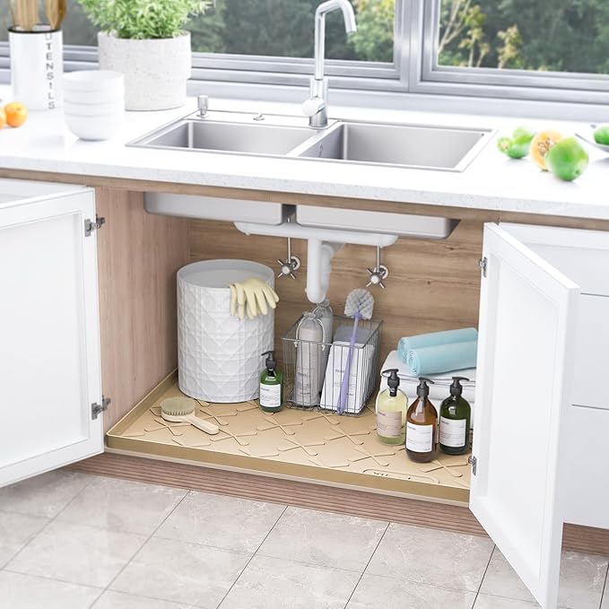 SIKADEER Waterproof Under Sink Mat 37" x 22" Silicone Mat Cabinet Protector - Image 2