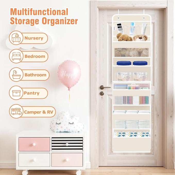 Over The Door Organizer Storage Large Capacity Hanging Bedroom Storage | 6 Shelves, Detachable, 40 LB Capacity, Mesh Design, Clear Window, Sturdy, Storage Organizer for Nursery, Pantry & Closet - Image 7
