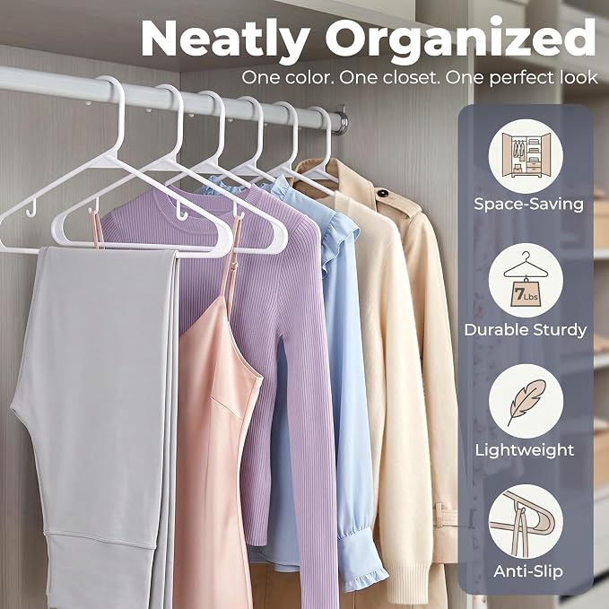 HOUSE DAY White Plastic Hangers 10 Pack, Slim Space-Saving Clothes Hangers - Image 3