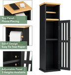 Narrow Bathroom Storage Cabinet with Toilet Paper Holder, Black - Image 3