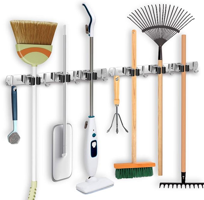 IMILLET 2 Pack Broom Holder Wall Mount Stainless Steel Mop Organizer by IMILLET