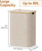 Lifewit 80L Large Laundry Basket with Lid, Removable Bags, Beige - Image 4