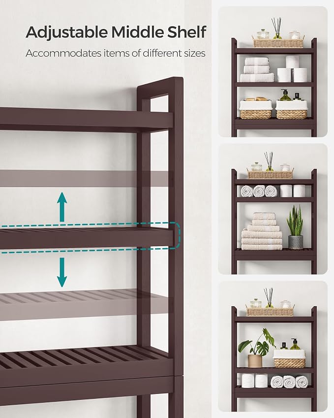 SONGMICS 3-Tier Bamboo Over The Toilet Storage, Adjustable Shelf, 66.9''H - Image 4