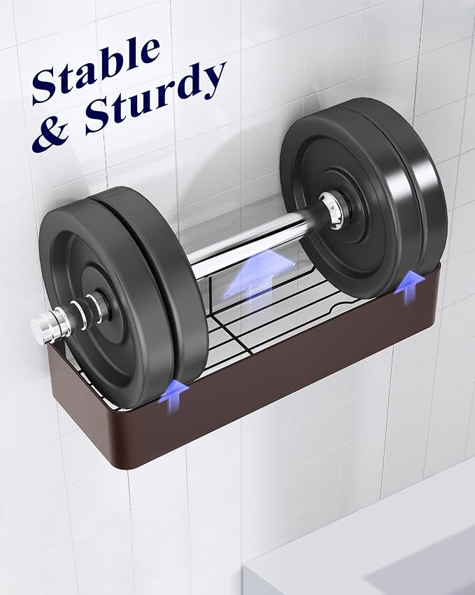 Kitsure Shower Caddy Adhesive, Stylish Shower Organizer, Large, Brown - Image 4