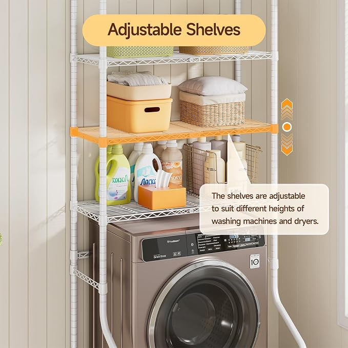 ONBRILL 3 Tiers Expandable Over Washer and Dryer Shelves, White - Image 5