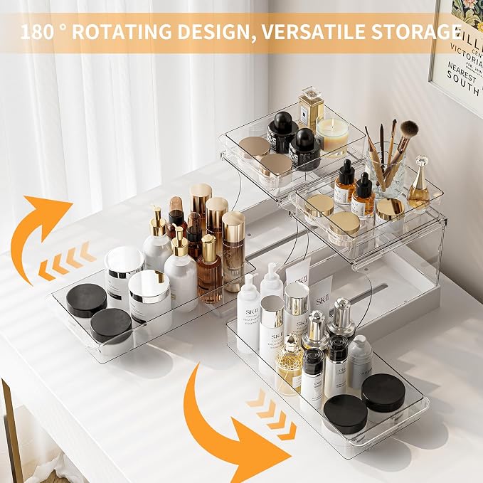 Jsyrjing Pull Out 2 Tier Organizer for Kitchen Bathroom and Cabinet Storage Rotating Pantry Rack Under Sink Organizer Clear and Durable Design 1 Pack - Image 5