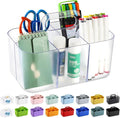Multiuse Caddy Organizer with Handle, Portable Plastic Tote Bin - Art Craft, Stationary Pen Marker Crayons, Makeup Hair Supplies Storage - Bathroom, Classroom, Dorm, Office, Desk Holder -Frosted Clear by AOZITA