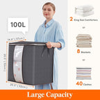 Lifewit 3 Pack 100L Clothes Storage Bins with Lids, Foldable Blanket Storage Bags with Zippers, Clear Window and Reinforced Handles, Closet and Organization for Clothing, Sweater, Comforter, Bedding - Image 2