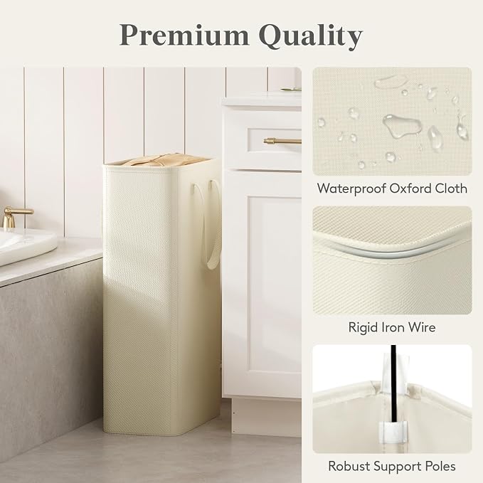 Lifewit Slim Collapsible Laundry Basket with Handles, 65L, Ivory - Image 4