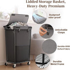 Laundry Hamper with Wheels and Lid, 110L Large Rolling Laundry Basket Gray - Image 4
