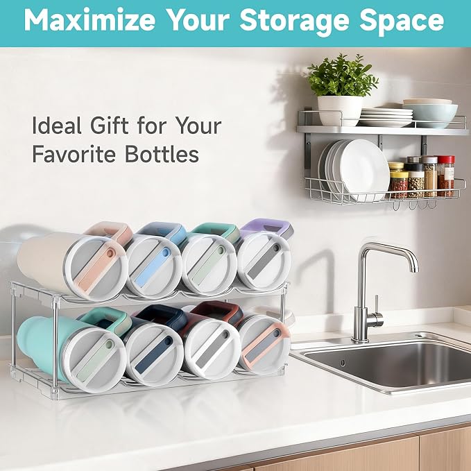 spospo Stackable Water Bottle Organizer Large Compartment Bottle Holder - Image 5