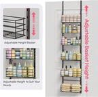 SWTYMIKI Over The Door Organizer - Door Organizer Hanging with 6 Adjustable Metal Large Capacity Basket, Wall Mounted Shelf for Bedroom Closet Bathroom Laundry Pantry Cabinet Kitchen(Black) - Image 8