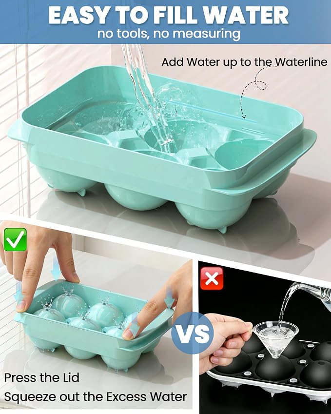 Large Ice Cube Tray for Freezer - 2 Pack Stackable Round Ice Cube Molds Set, Easy to Fill & Release with Storage Bin and Tongs for Kitchen, Party, Cocktail & Coffee, Gifts for Whiskey Lover (1.93In) - Image 4