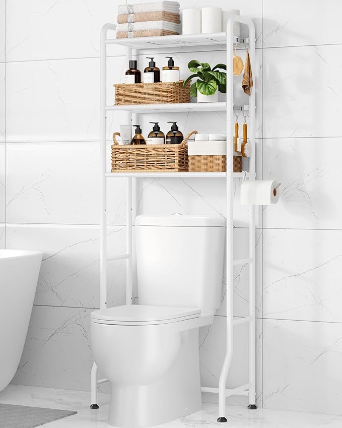 Kitsure Over Toilet Storage Rack, 63.2" H Space-Saving, Holder & Hooks by Kitsure