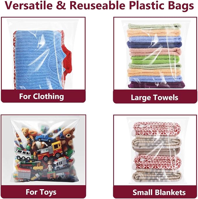 Extra Large Plastic Bags With Zipper Top, 24x32in,3-Mil Thick,5 Pack,Storage Bags for Clothes,Travel, Moving, Reusable,Heavy-Duty,BPA-Free, Clear Plastic - Image 4