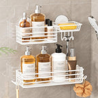 LEVERLOC Shower Caddy Suction Cup, 2 Pack Shelves for Inside with Hooks by LEVERLOC